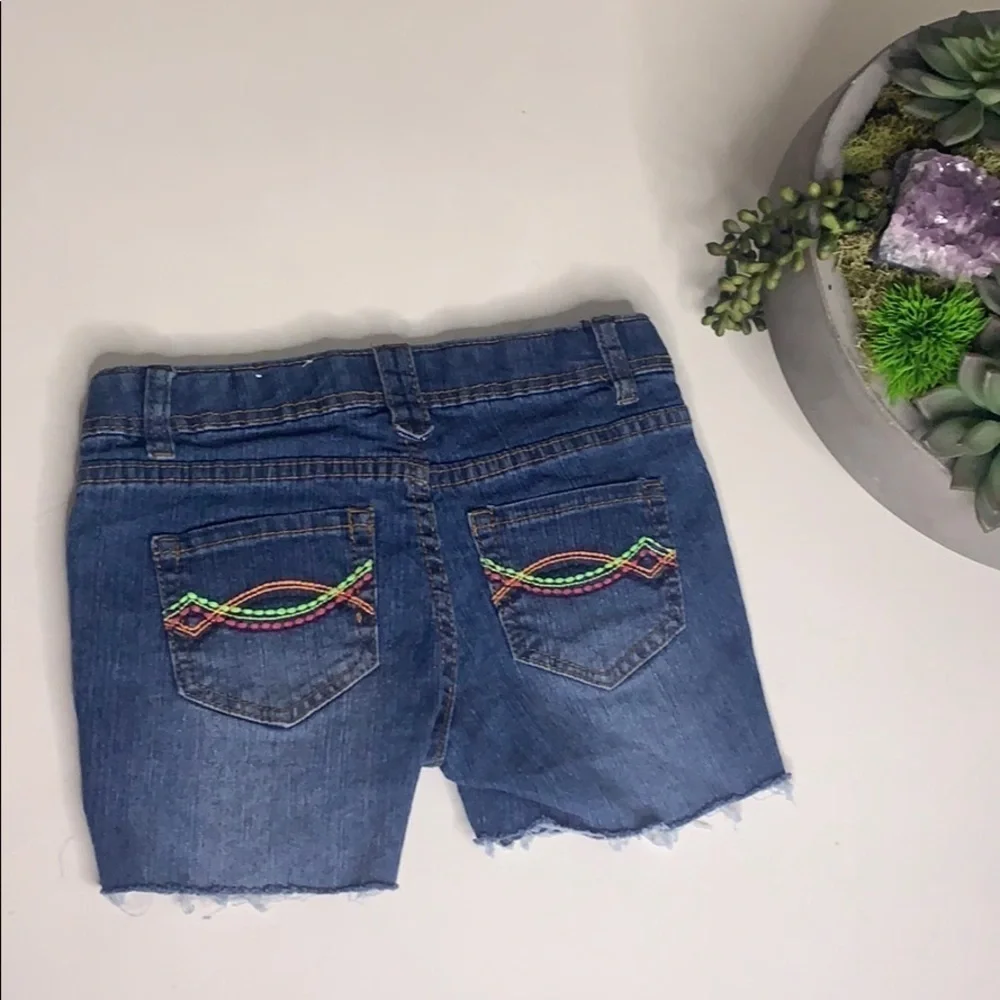 SO Neon Embroidered Denim Raw Hem Short Star Floral girl 10